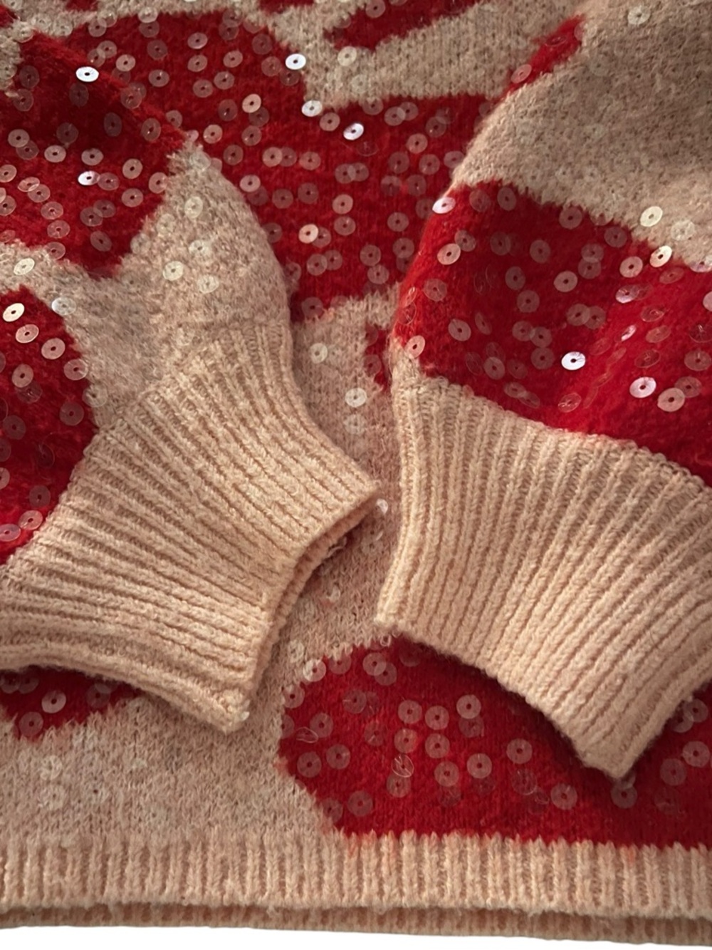 Women's Luna Ivy Pink Red Hearts Sequin Crew Neck Sweater XS - Picture 5 of 7